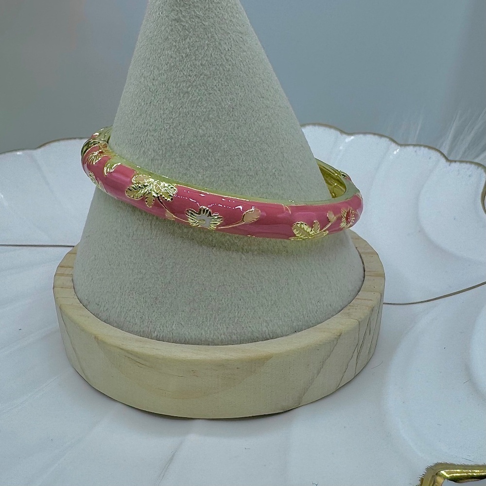 Pink Flower Enamel Cloisonne Bracelet Bangle